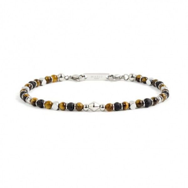 1. Tiger eye and lava stone spheres bracelet black Marlù