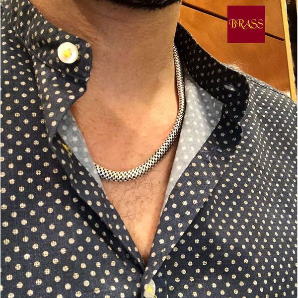 2. 7 mm checkered link necklace silver gray BRASS Workshop ca18