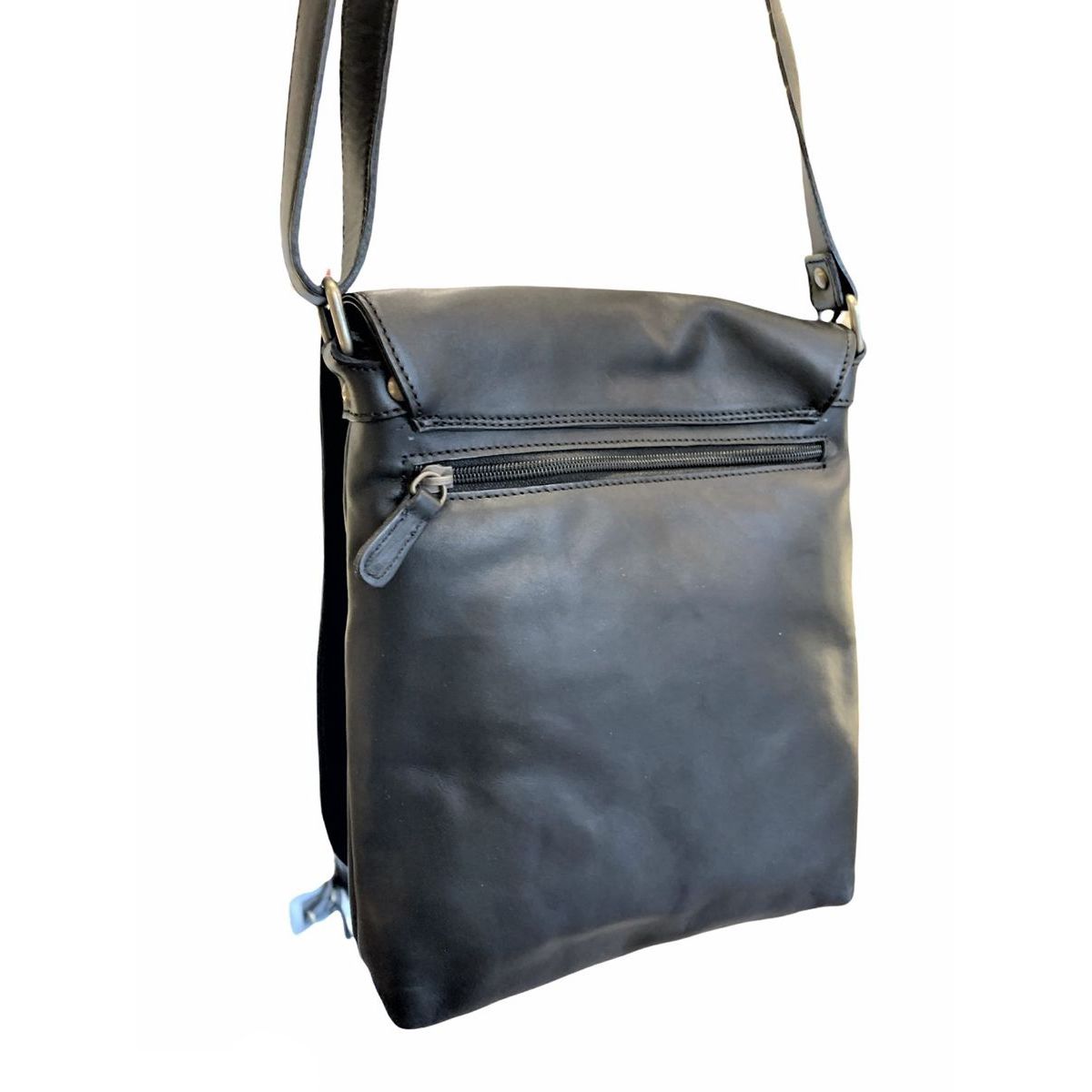 2. Leather shoulder strap with flap black BRASS Workshop tpa01