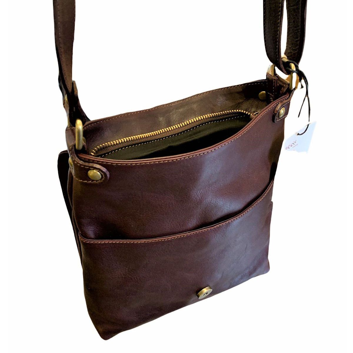 2. Leather shoulder strap with flap wine BRASS Workshop tpa01