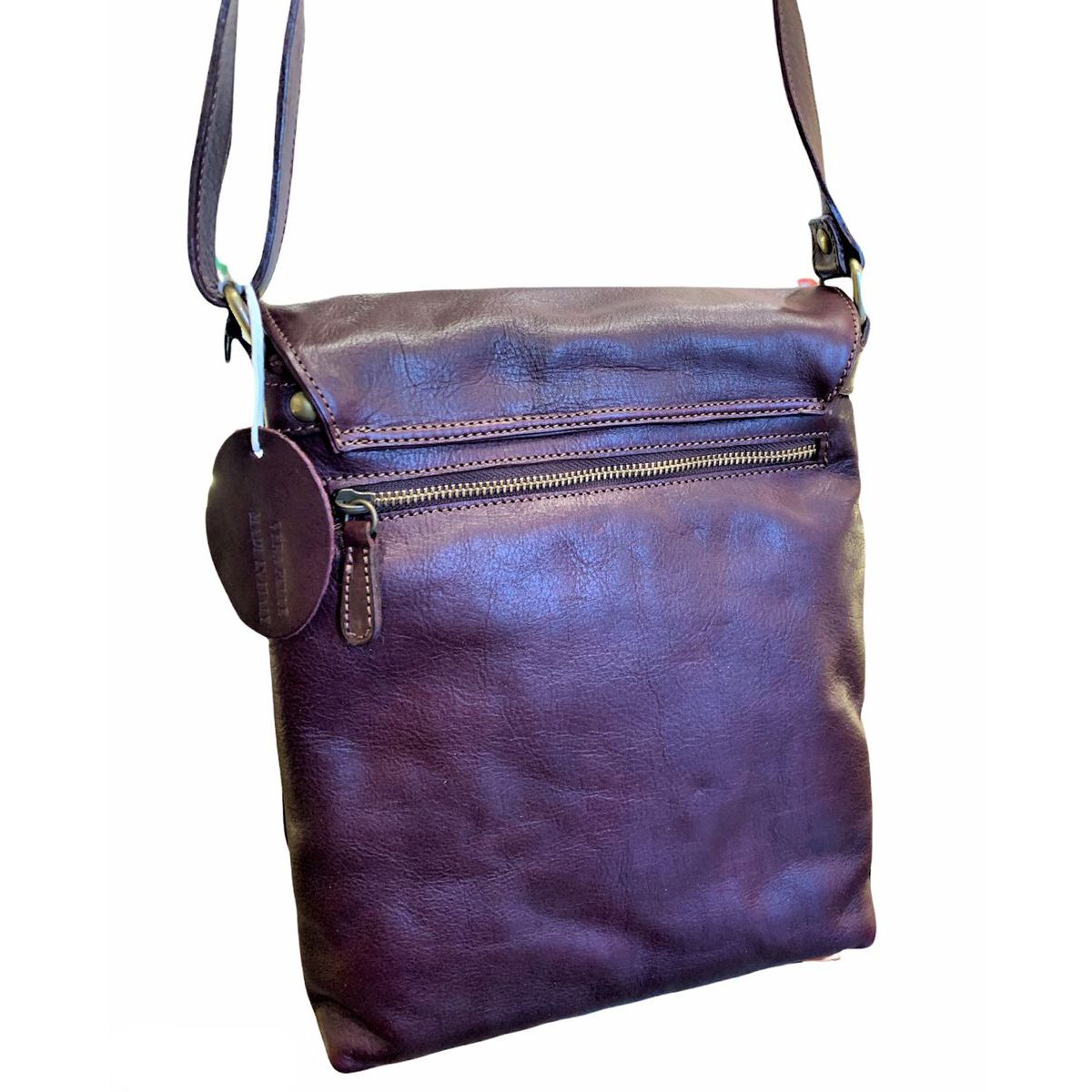 4. Leather shoulder strap with flap wine BRASS Workshop tpa01
