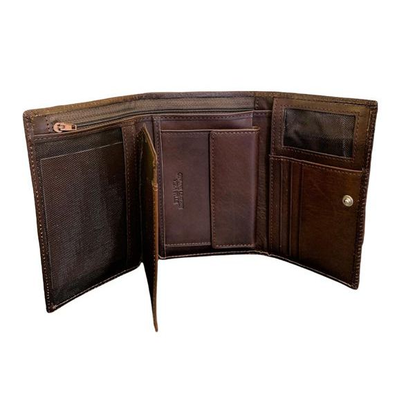 2. Brass, Leather wallet with button dark brown BRASS Workshop op-h33