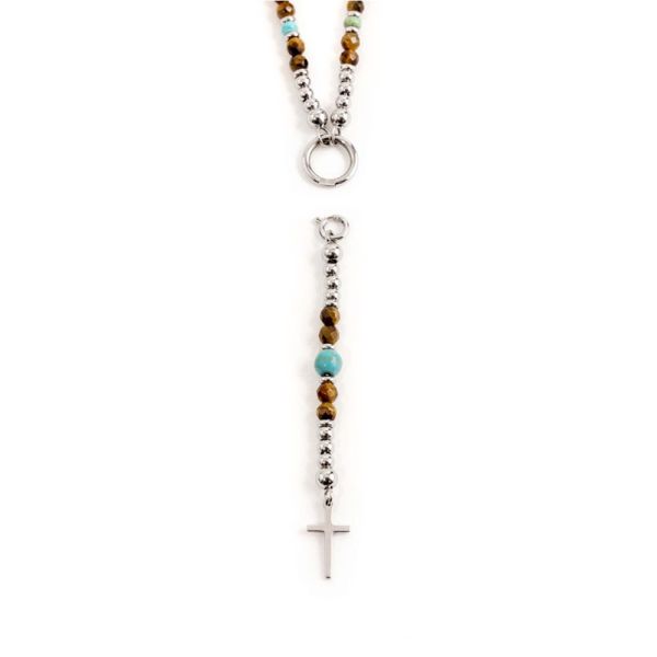 2. Y necklace with turquoise and tiger's eye brown