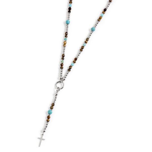 1. Y necklace with turquoise and tiger's eye brown