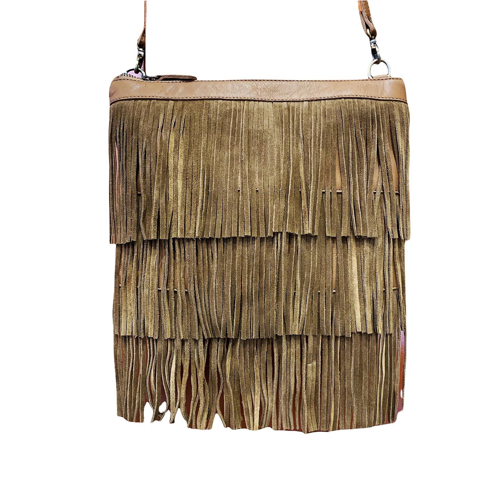 Borsa a tracolla con frange in camoscio - borsa tracolla donna