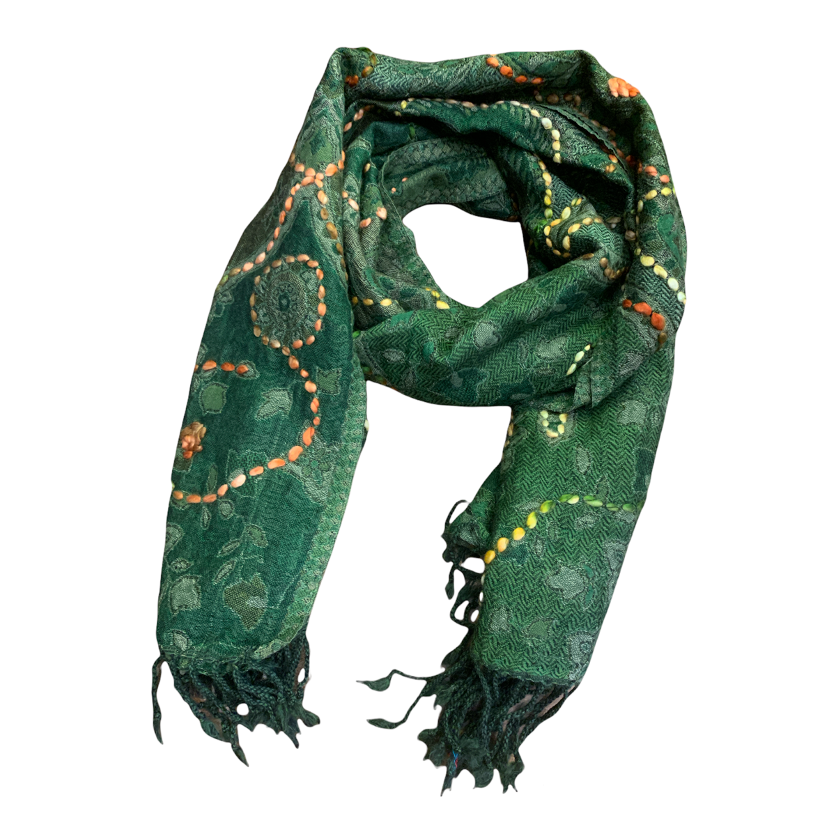 Sciarpa ricamata 100% lana verde BRASS Workshop sr04