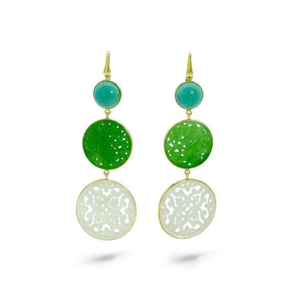 1. Orecchini giada e madreperla incisa verde