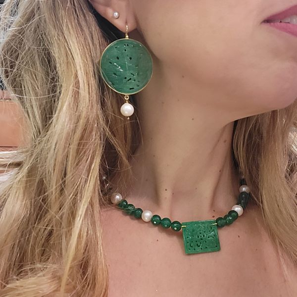 4. Jade, earrings with pearl green BRASS Workshop 08.133