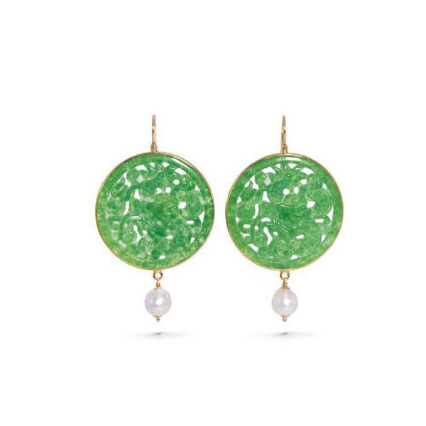 2. Jade, earrings with pearl green BRASS Workshop