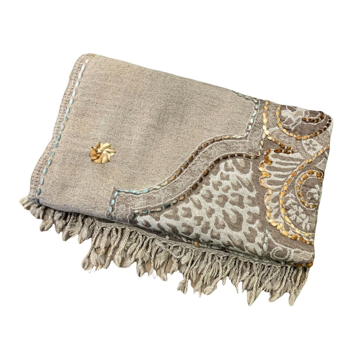 Sciarpa Pashmina Donna Ricamata Con Nappa - Oversize Morbida - Regalo Per Amica E Mamma