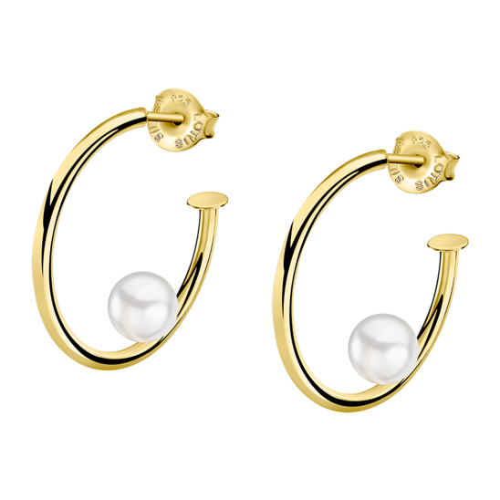 Brandlinger – Orecchini A Cerchio In Argento 925 Placcato Oro Con Ciondolo Perla D'Acqua Dolce