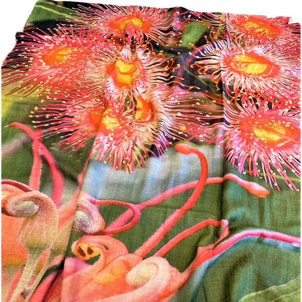 Sciarpa Quadrata In Pura Seta Verde Con Fiori - Fazzoletto Vintage Donna 68x68 Cm