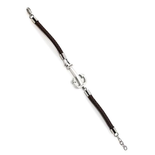 Bracciale Uomo Lotus In Pelle Marrone E Acciaio, Modello Ancora, Larghezza 2.4 Cm, Lunghezza 20.5 Cm