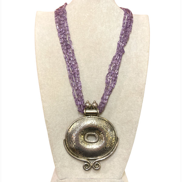 4. Amethyst Quartz Strand Medallion Necklace purple BRASS Workshop cam01