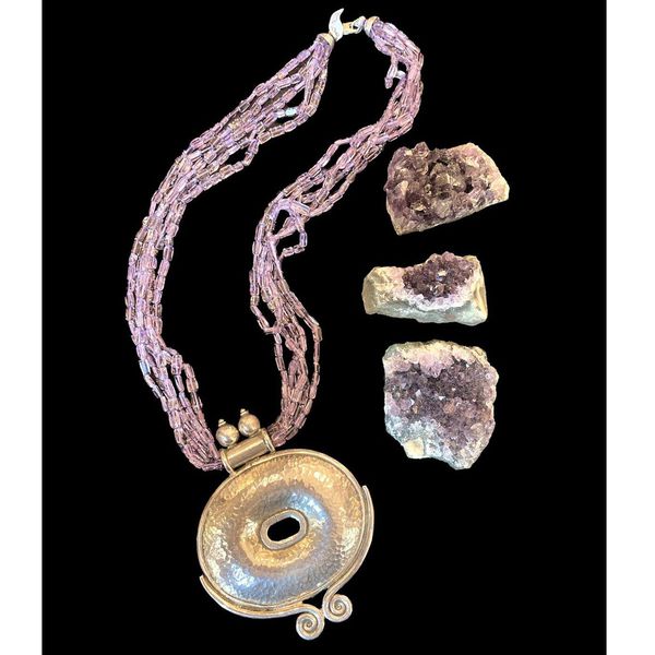 2. Amethyst Quartz Strand Medallion Necklace purple BRASS Workshop cam01