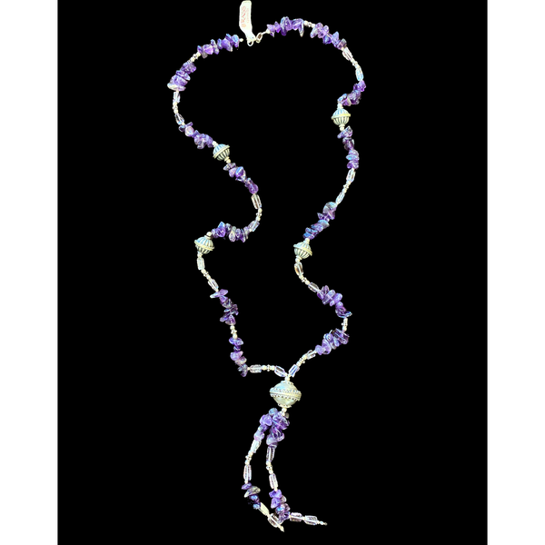 Collana In Pietra Ametista Naturale Splitter: Lunghezza 45 Cm, Fatte A Mano, Con Chiusura In Ottone Argentato