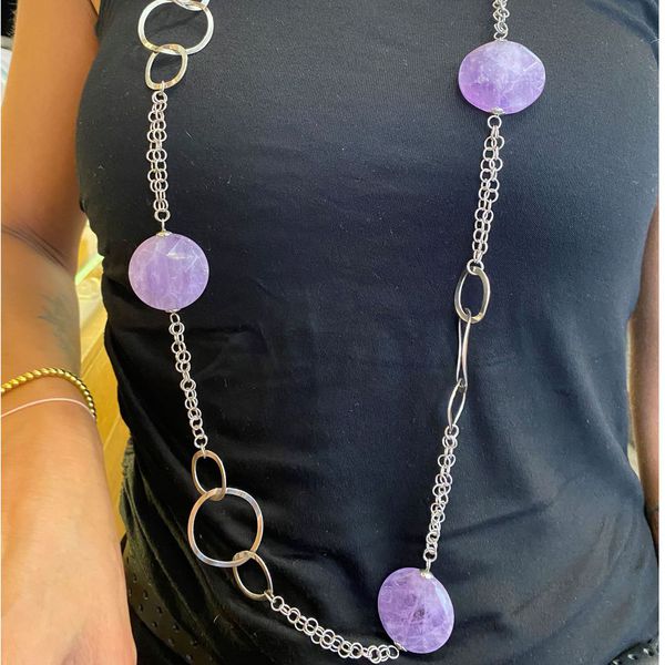 Ciondolo Perline Viola, Collana Perline Fatta A Mano