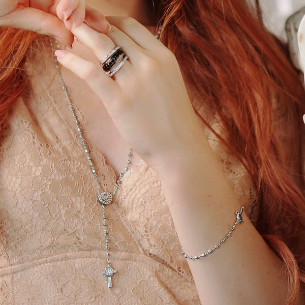 Nativity and cross rosary necklace Silver gray ELLIUS Jewelry