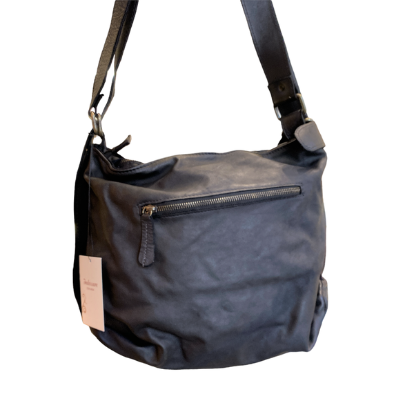Zaino Bayside in pelle vintage bs 551 Intreccio Nero Rock lavato