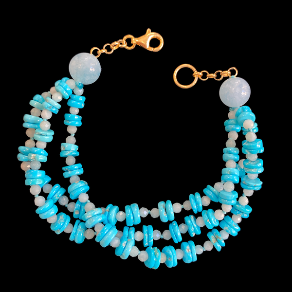 2. Bracciale 3 fili turchese e calcedonio turchese BRASS Workshop bt02