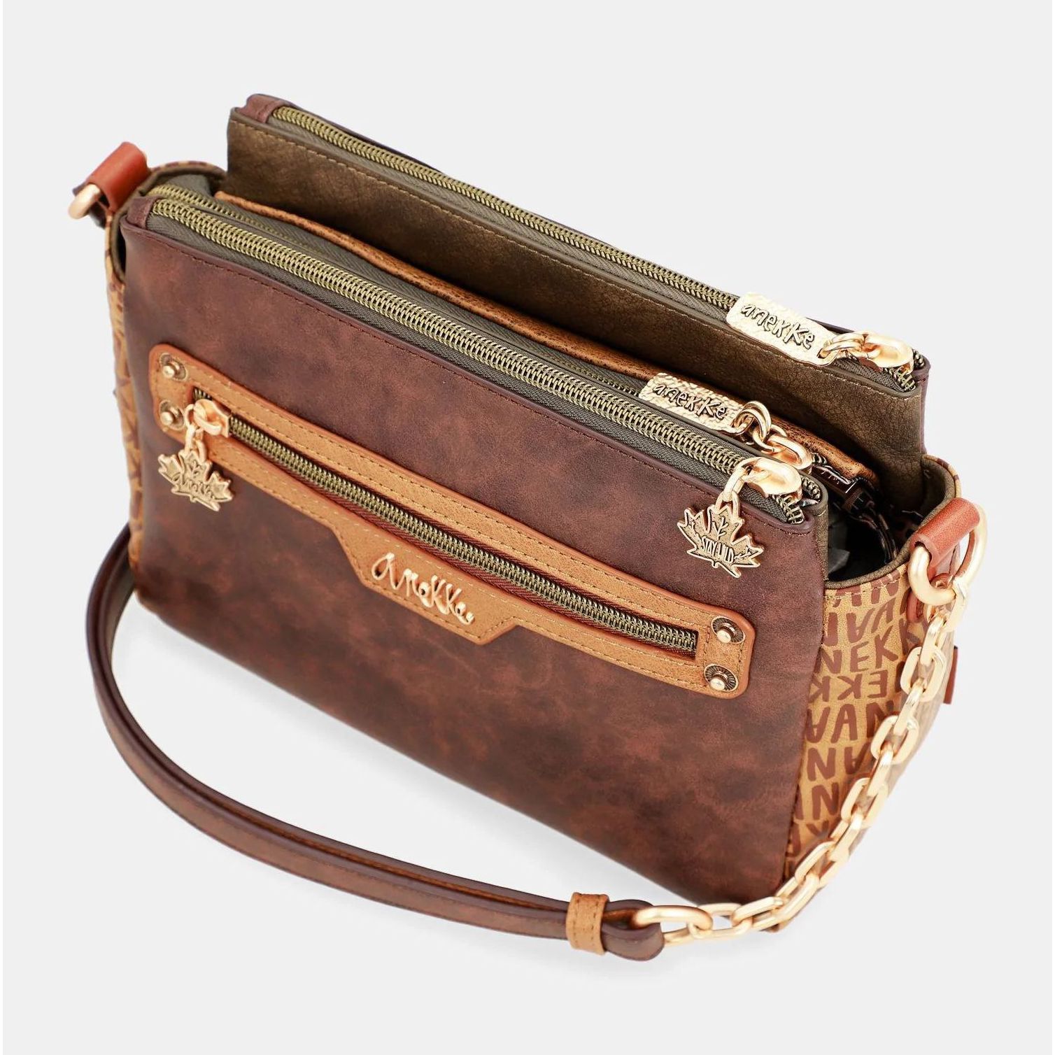 Borsa A Tracolla River Island Monogram Marrone Abbronzato &ndash; Nuova Con Etichette