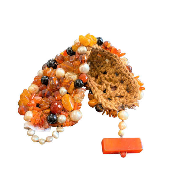 2. Bracciale ambra perle onice marrone BRASS Workshop bsbr02