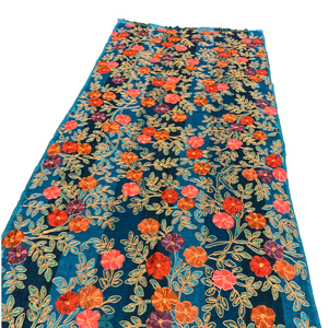 2. Embroidered cashmere scarf blue