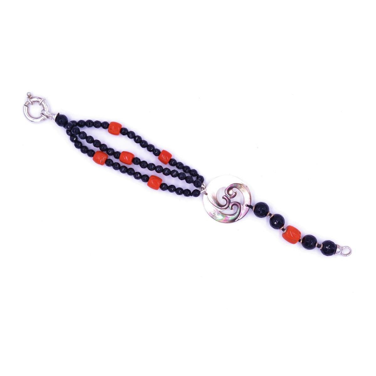 2. Onyx and coral bracelet with handcrafted mother-of-pearl detail Black BRASS Workshop brsbr011