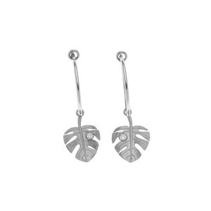 Monstera leaf pendant earrings silver grey Arteon