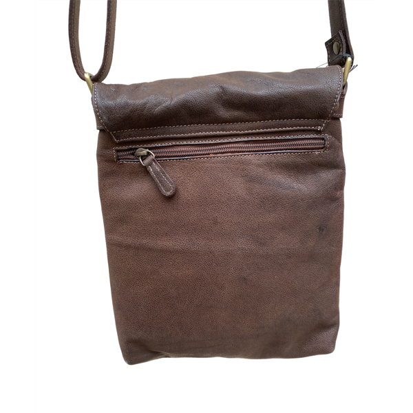 2. Leather flap shoulder strap brown BRASS Workshop tpa06