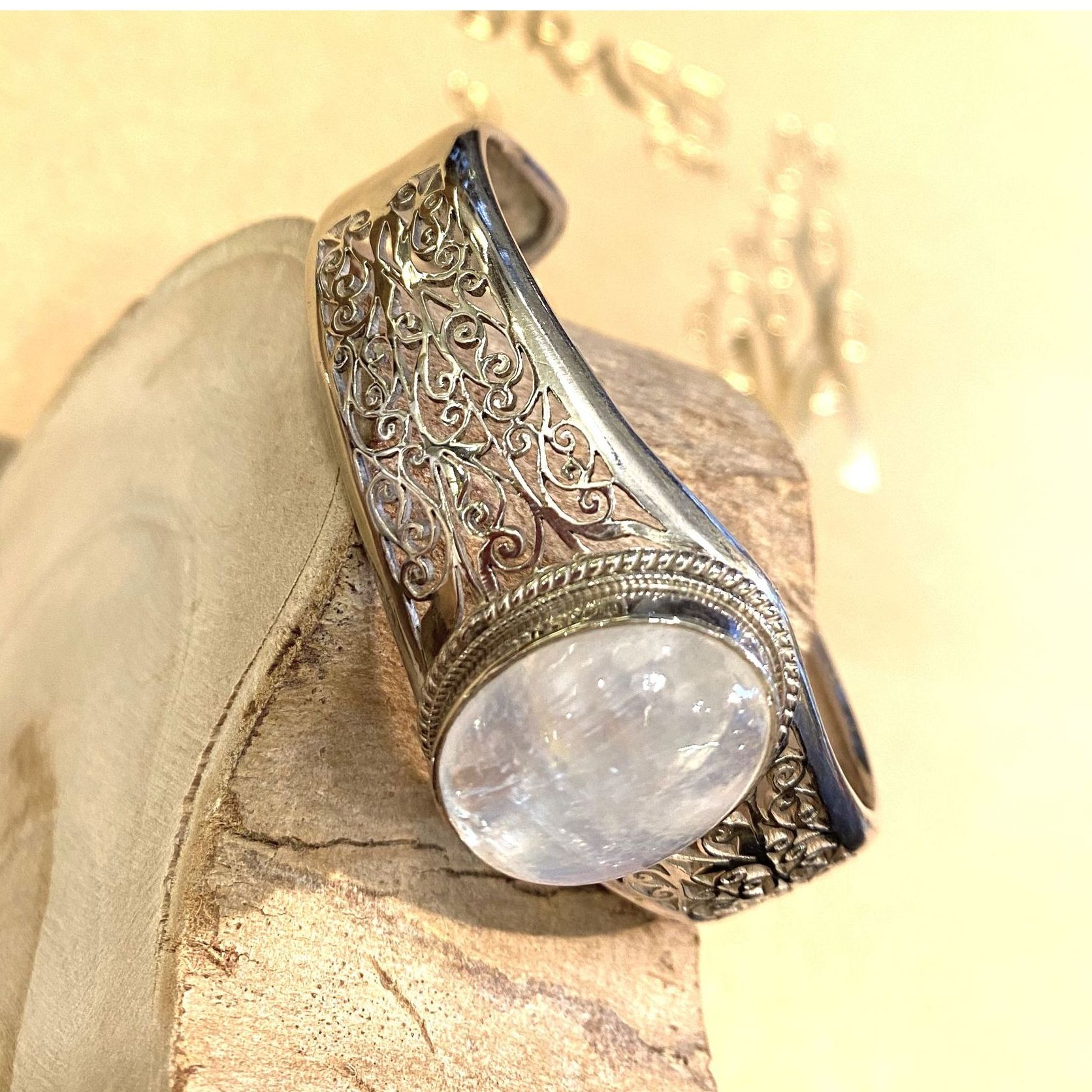 Bracciale Argento 925 Con Pietra Di Luna E Zirconi – Design Luna E Stella, Regolabile, In Scatola Regalo, Gioiello Celeste Per Donna