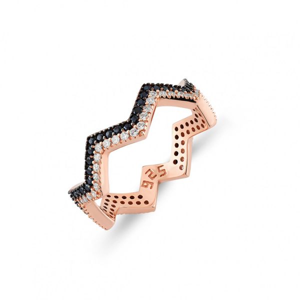 Chevron, sterling silver ring Rosegold Kurshuni Gioielli