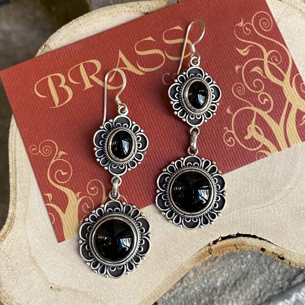 1. Double onyx frame earrings black BRASS Workshop f23or63