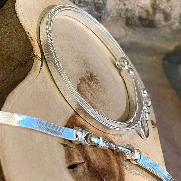 Collana A Catena A Serpente Piatta In Argento Sterling / Collana - Foto 5