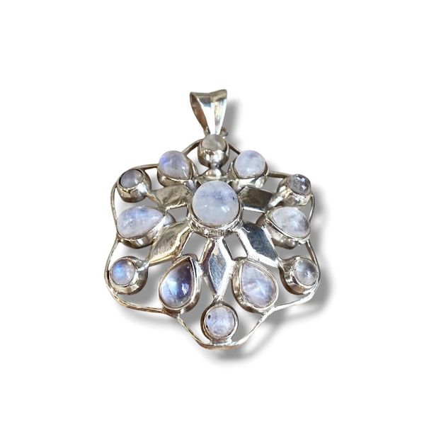 1. Hexagonal moonstone pendant silver gray BRASS Workshop f23pe13