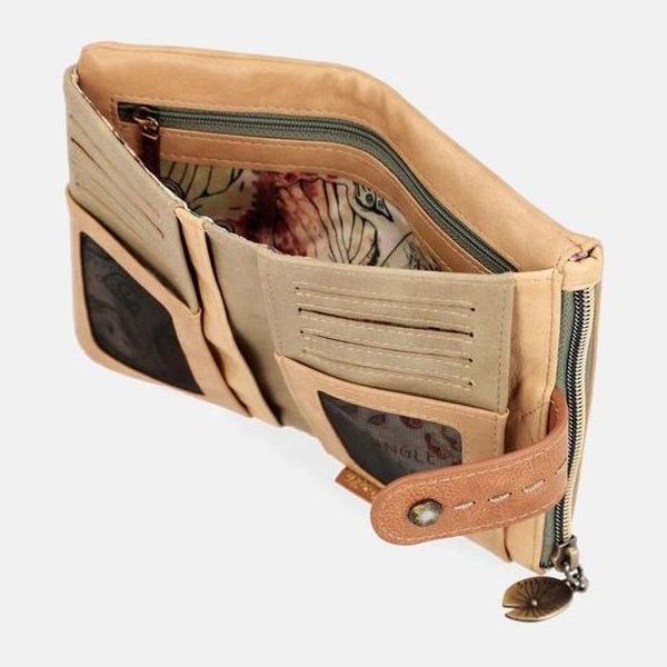 Portafoglio Da Uomo In Vera Pelle Beige Cognac, Chiusura A Leva, Piccolo E Compatto 9x7 Cm - 6