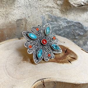 Coral and turquoise ring turquoise BRASS Workshop