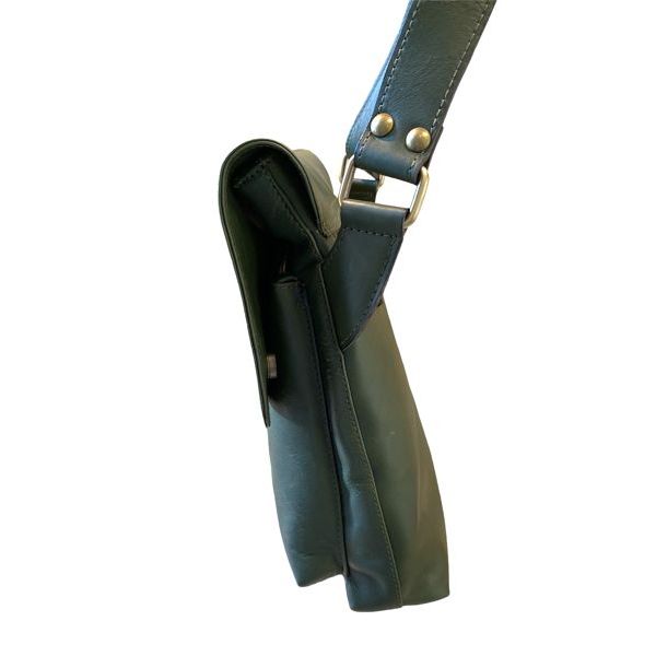 2. Double pocket shoulder bag with flap green BRASS Workshop tpa07