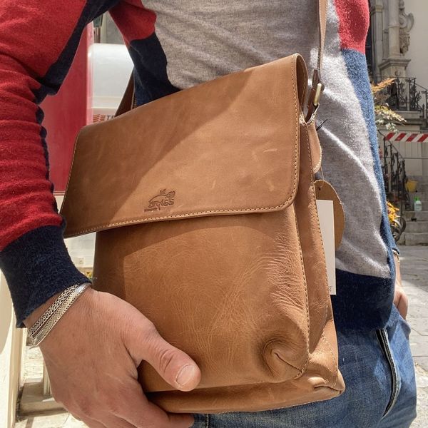 6. Double pocket shoulder bag with flap brown BRASS Workshop tpa07