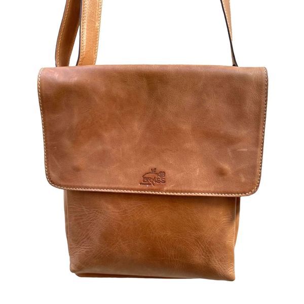1. Double pocket shoulder bag with flap brown BRASS Workshop tpa07