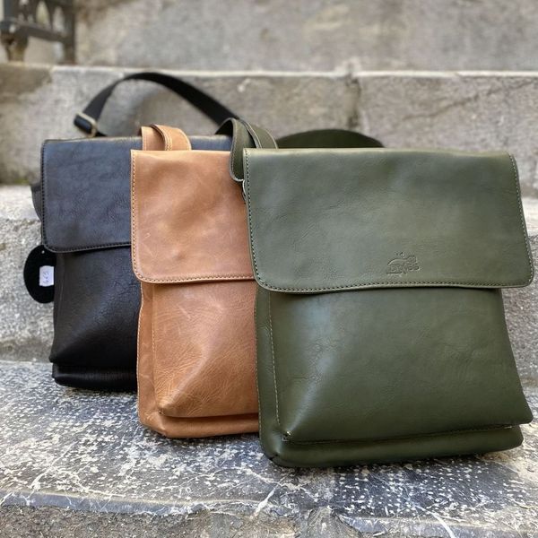 1. Double pocket shoulder bag with flap green BRASS Workshop tpa07