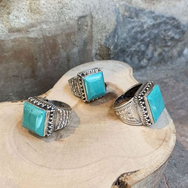 2. Rectangular turquoise ring teal BRASS Workshop f23a31