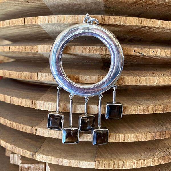 1. Smoky quartz pendant silver grey BRASS Workshop f23pe19