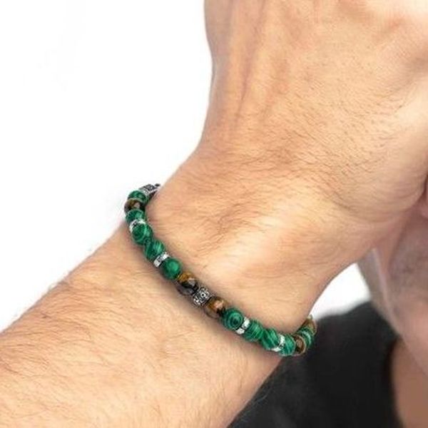 Bracciale Uomo In Acciaio Con Diaspro Verde E Occhio Di Tigre – My Ties Regolabile