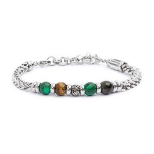 Fishbone chain bracelet with malachite steel grey Marlù Gioielli