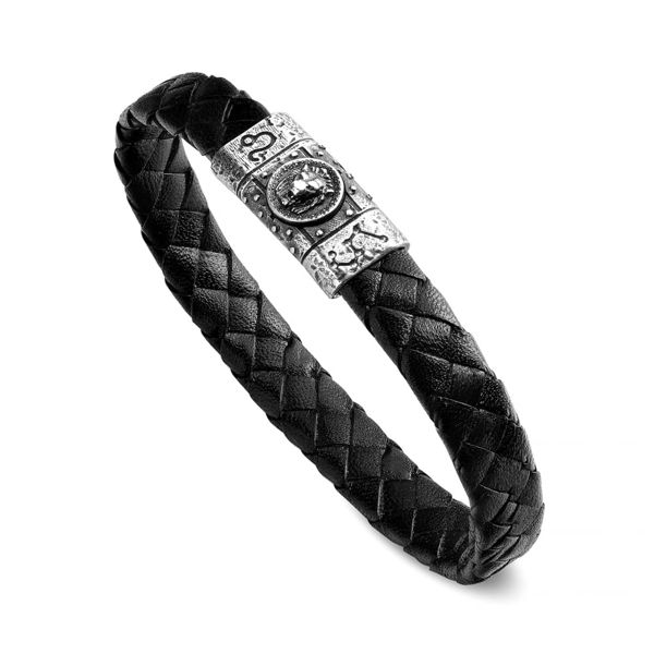 1. Bracciale pelle Leone nero ELLIUS Jewelry r1182