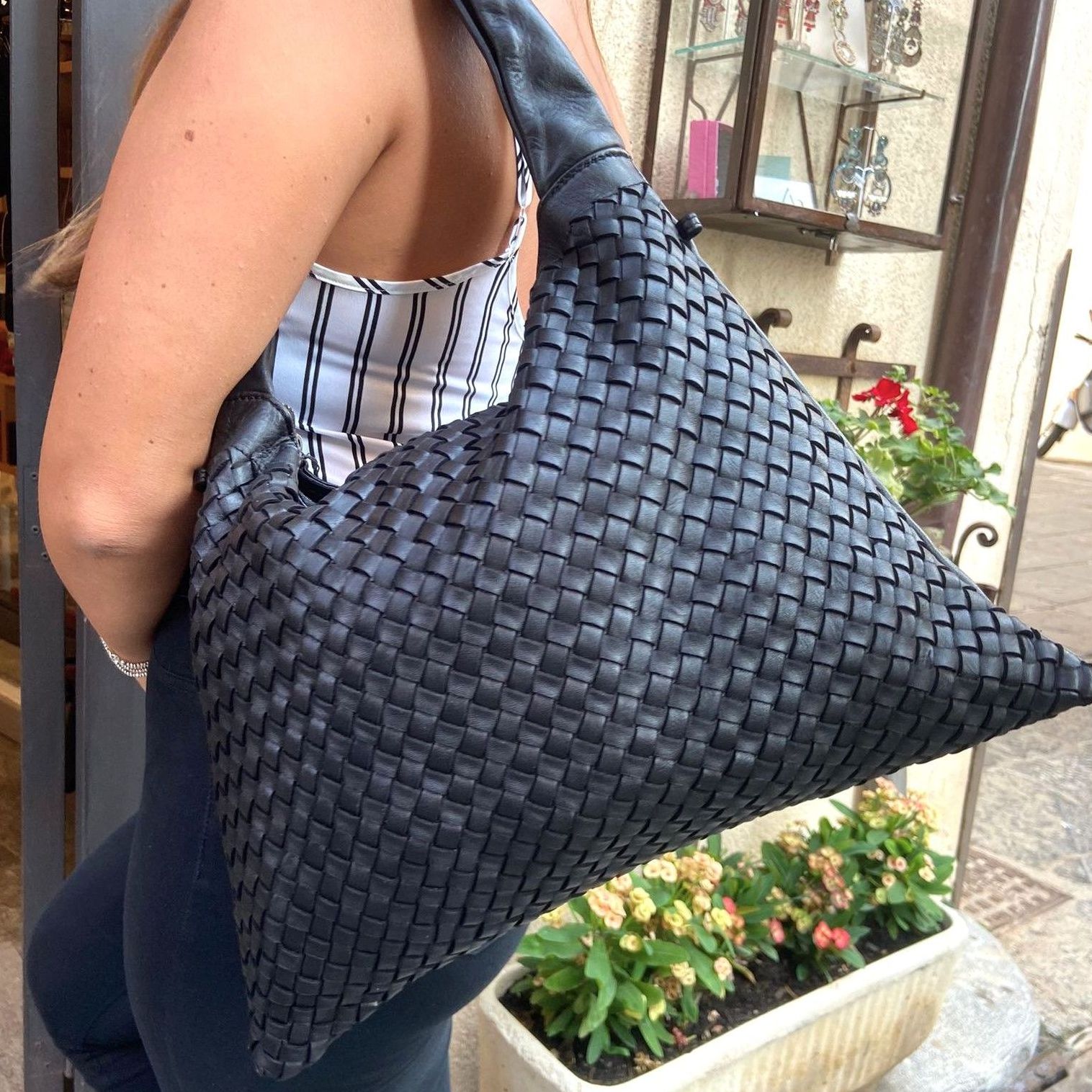 Borsa A Tracolla In Pelle Intrecciata Donna – Manico Superiore, 3 Scomparti (24,9x8,1x19,1 Cm) – Elegante E Capiente