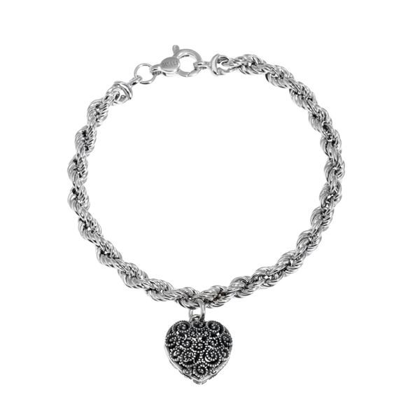 Openwork heart rope bracelet silver grey Suali Gioielli