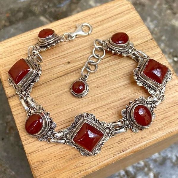 1. Carnelian stone bracelet brown BRASS Workshop 24br01