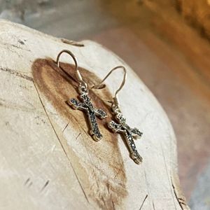 Marcassite cross earrings silver grey BRASS Workshop